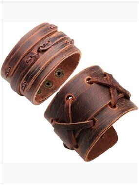 Punk Faux Leather Cuff Bracelets, 2PCS Adjustable Braided Wristbands
